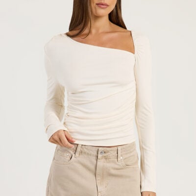 ODE Asymmetric Gathered Long Sleeve Top