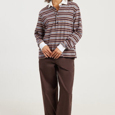 Bassike Vintage Stripe Long Sleeve Polo