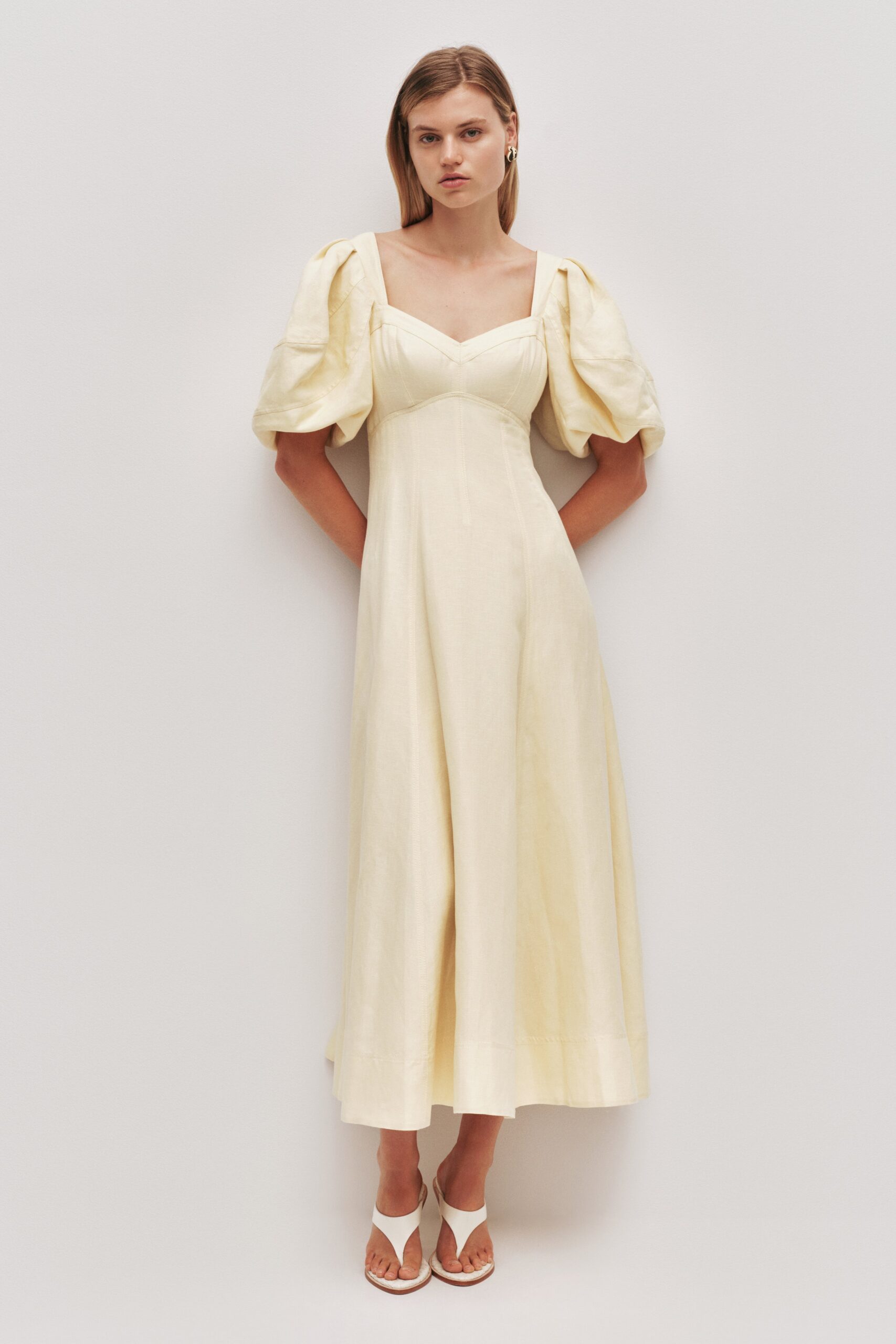 Aje Sunlee Midi Dress — PASTEL YELLOW