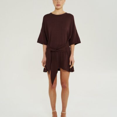 Summi Summi KNIT TIE FRONT DRESS - CHOCOLAT — XS - Image 1