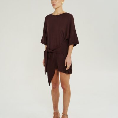 Summi Summi KNIT TIE FRONT DRESS - CHOCOLAT — XS - Image 2