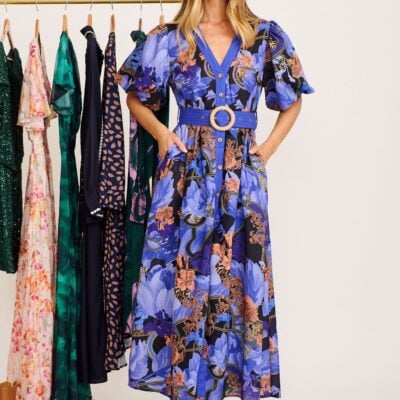 St Frock Mystical Bloom Maxi Dress in Blue with Multi Linen Blend — 8 - Image 1