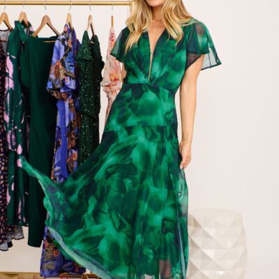 St Frock Whisper Lily Maxi Dress in Green Watercolour Chiffon — 8 - Image 1