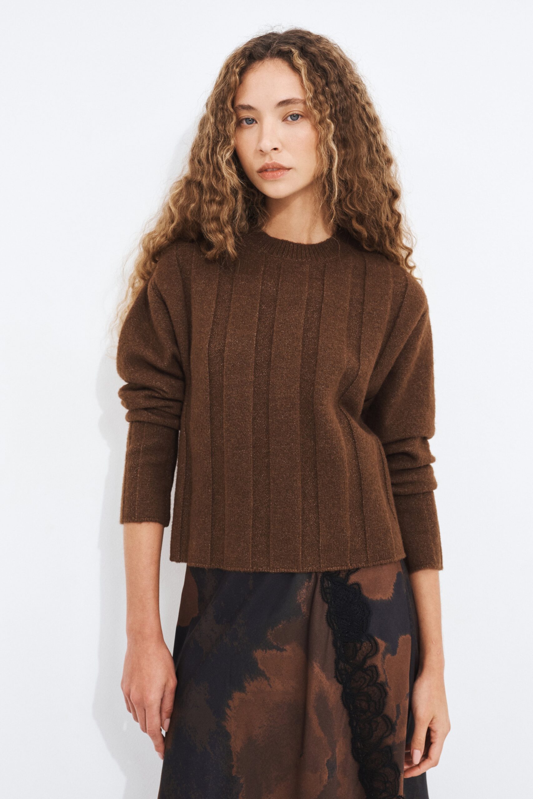 Aje Wide Rib Knit Jumper — LIGHT CHOCOLATE