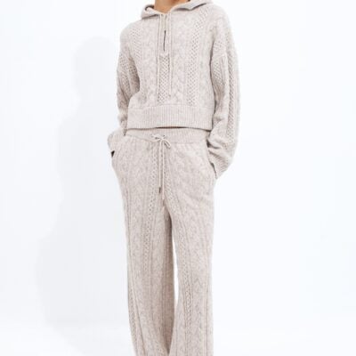 Aje Wide Leg Cable Knit Pant — NOUGAT MARLE - Image 1