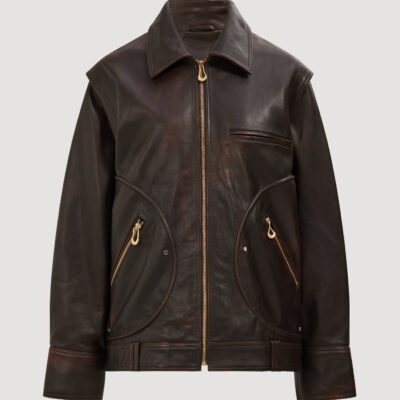 Aje Vexa Leather Jacket — CHOCOLATE BROWN - Image 2