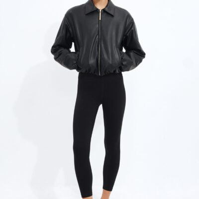 Aje Vegan Leather Bomber Jacket — BLACK - Image 1