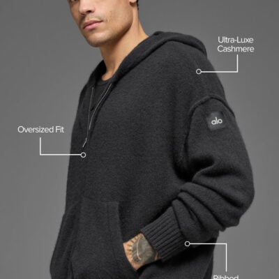 Alo Yoga Wool Cashmere New Class Full Zip Hoodie - Black - Image 2