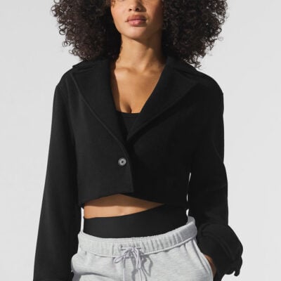Alo Yoga Wool Cropped Metro Trench - Black - Image 1