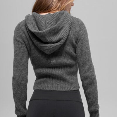 Alo Yoga Wool Cashmere Ribbed Noble Full Zip Hoodie - Platinum Grey - Image 2