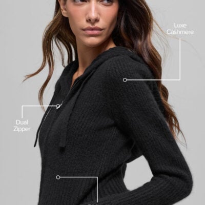 Alo Yoga Wool Cashmere Ribbed Noble Full Zip Hoodie - Black - Image 2