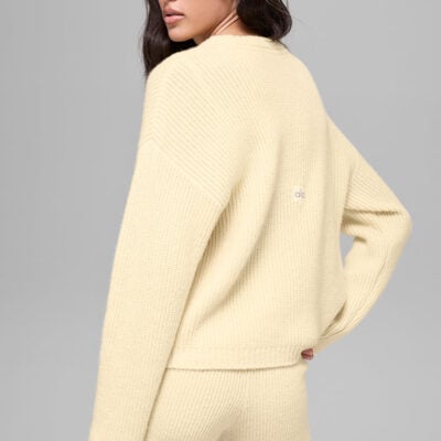 Alo Yoga Wool Cashmere Ribbed Noble Crewneck Sweater - Candlelight Yellow - Image 2