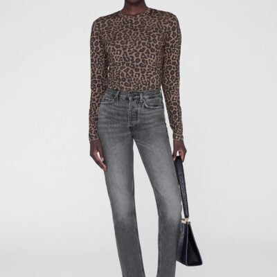 Anine Bing Sylvie Long Sleeve Tee - Black And Brown Leopard — XS - Image 1
