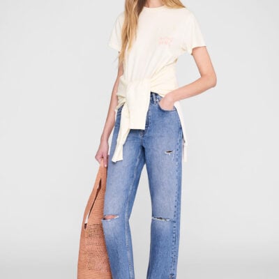 Anine Bing Shelley Tee Surfer - Washed Buttercream — XS - Image 1