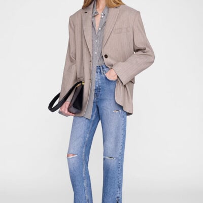Anine Bing Quinn Blazer - Taupe And Blue Pinstripe — 32 - Image 1