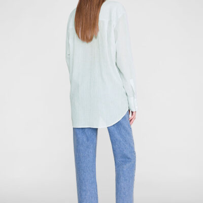 Anine Bing Plaza Shirt - Green And White Mini Stripe — XS - Image 2