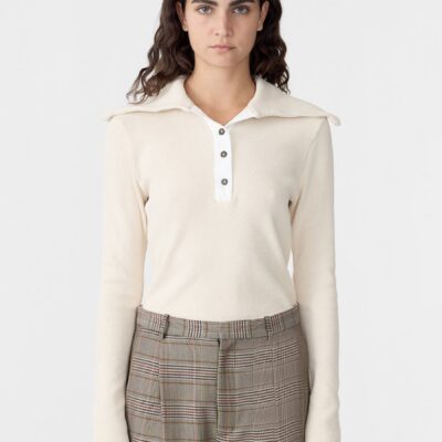 Bassike Waffle Placket Collar Long Sleeve Top — XXS - Image 2