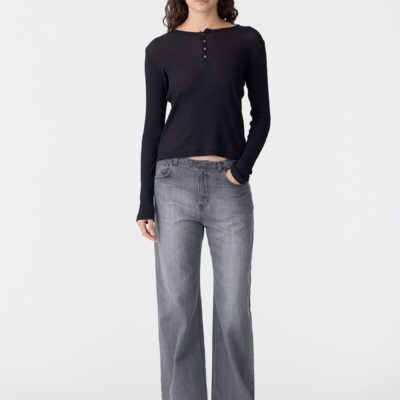 Bassike Sheer Rib Long Sleeve Placket T-Shirt — XXS - Image 1