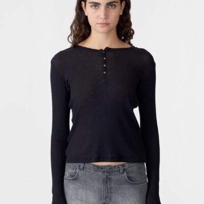 Bassike Sheer Rib Long Sleeve Placket T-Shirt — XXS - Image 2