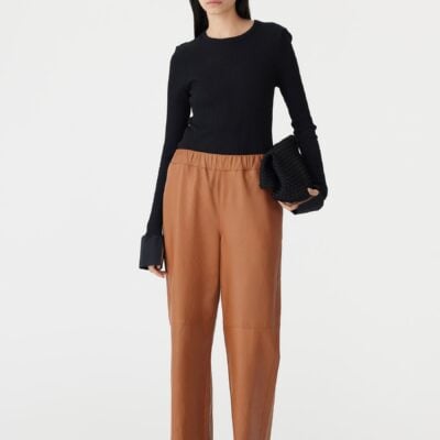 Bassike Leather Pull On Wide Leg Pant — 00 - Image 1