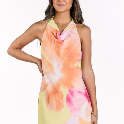 Beginning Boutique Zyla Yellow Hibiscus Floral Print Cowl Mini Dress — 10 - Image 2