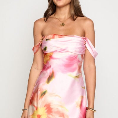 Beginning Boutique Zoella Pink Floral Off The Shoulder Mini Dress — 10 - Image 2