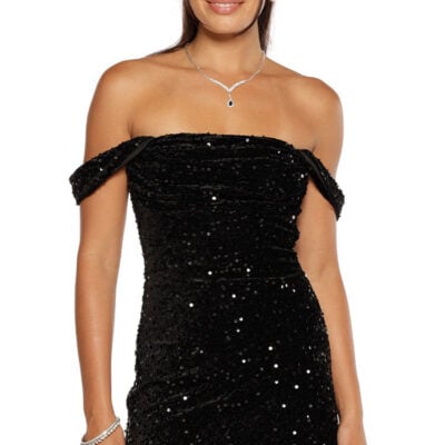 Beginning Boutique Zoella Black Velvet Sequin Off The Shoulder Mini Dress — 10 - Image 2