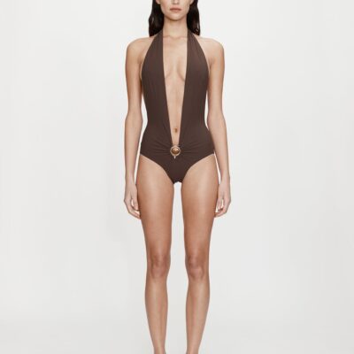 Christopher Esber Mineral Stone Ruched Halter One Piece — 4 - Image 1