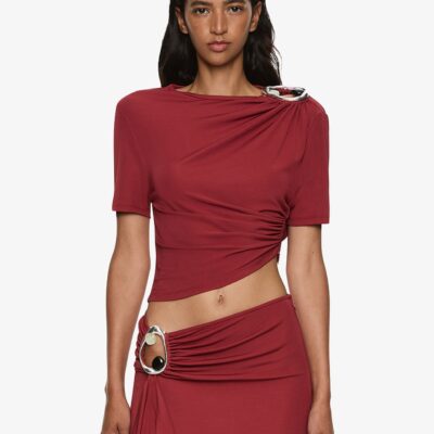 Christopher Esber Orica Crystal Ruched Jersey Tee — 4 - Image 1