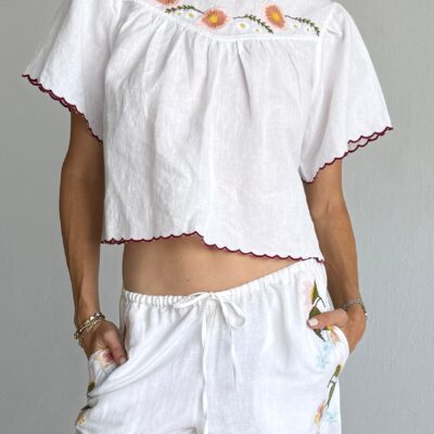Ciao Lucia Idoya White Embroidered Linen Top — XXS - Image 1