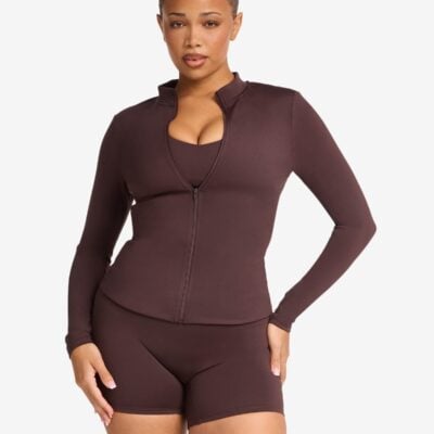 Crop Shop Boutique Serenity Longline Zip Up Jacket | Espresso — XXS - Image 1