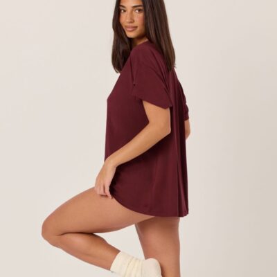 Crop Shop Boutique Oversized Sleep Tee | Burgundy — XXS - Image 1