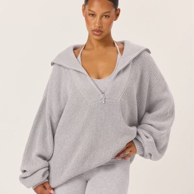 Crop Shop Boutique Oversized Knit Sweater | Grey Marle — XS - Image 1