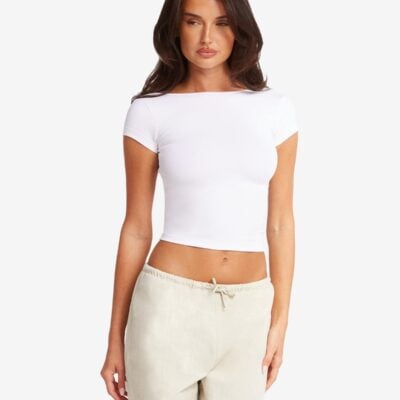 Crop Shop Boutique Open Back Tee | White — XS - Image 2