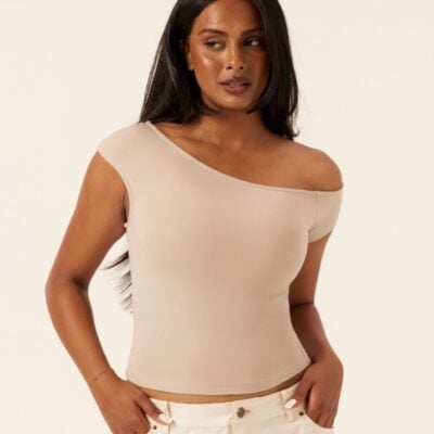 Crop Shop Boutique One Shoulder Capped Sleeve Top | Fawn — XXS - Image 2