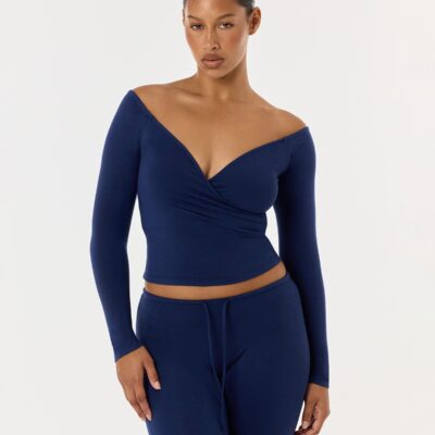 Crop Shop Boutique Off Shoulder Wrap Top | Navy — XXS - Image 2