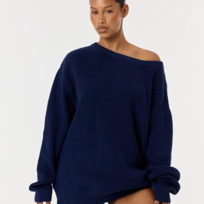 Crop Shop Boutique Off Shoulder Knit Sweater | Navy — XS - Image 1