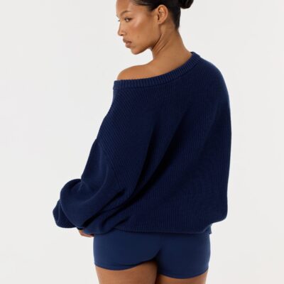 Crop Shop Boutique Off Shoulder Knit Sweater | Navy — XS - Image 2