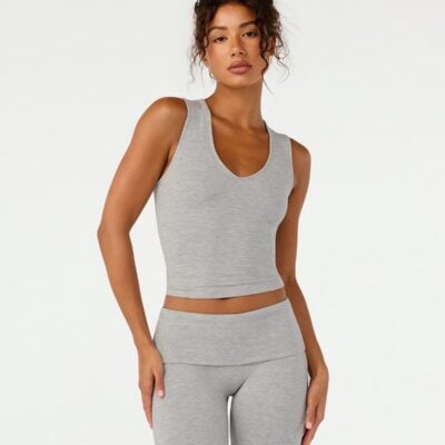 Crop Shop Boutique Jersey V Neck Tank | Grey Marle — XXS - Image 2
