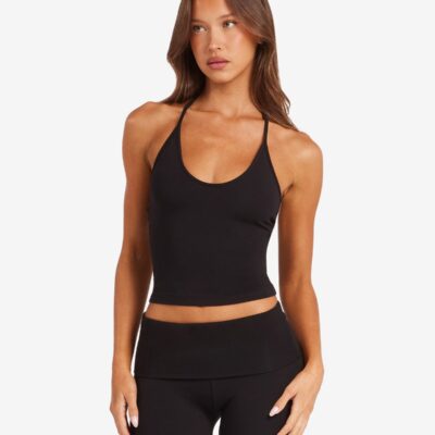 Crop Shop Boutique Halter Tie Tank | Black — XXS - Image 1