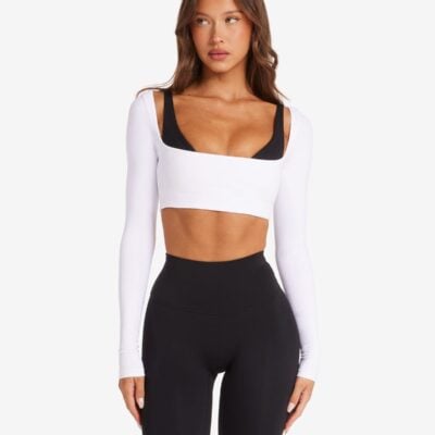 Crop Shop Boutique Freedom Scoop Long Sleeve Crop | White — XXS - Image 1