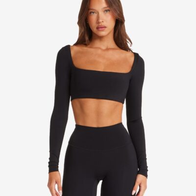 Crop Shop Boutique Freedom Scoop Long Sleeve Crop | Black — XXS - Image 1