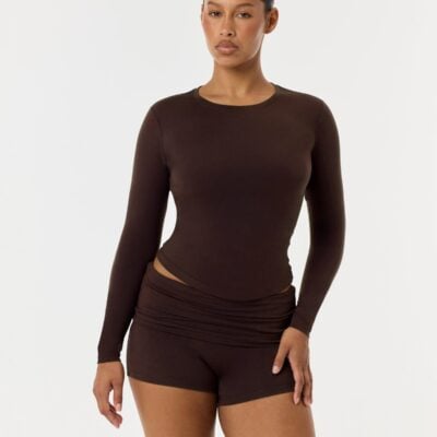 Crop Shop Boutique Form Lite Long Sleeve Top | Espresso — XXS - Image 1
