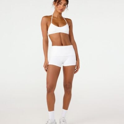 Crop Shop Boutique Form Invisible Scrunch Fold Over Shorts 3" | White — XXS - Image 1