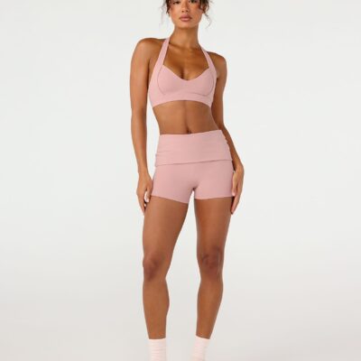 Crop Shop Boutique Form Invisible Scrunch Fold Over Shorts 3" | Dusty Pink — XXS - Image 2
