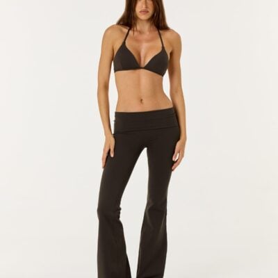 Crop Shop Boutique Form Invisible Scrunch Flare Fold Over Leggings | Dark Chocolate — XXS - Image 1