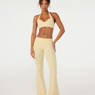 Crop Shop Boutique Form Invisible Scrunch Flare Fold Over Leggings | Butter — XXS - Image 1