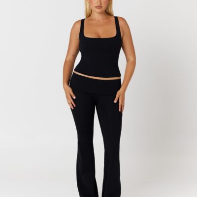 Crop Shop Boutique Form Invisible Scrunch Flare Fold Over Leggings | Black — XXS - Image 1