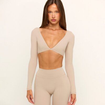 Crop Shop Boutique Form Contour Long Sleeve Crop | Fawn — XXS - Image 1