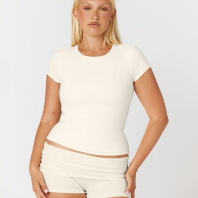 Crop Shop Boutique Form Capped Sleeve Tee | Milk — XXS - Image 1